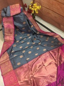 Dashing Grey Color Silk Designer Saree