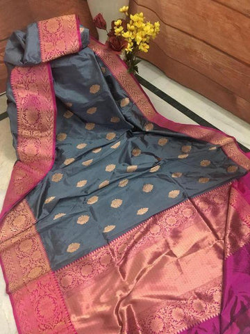 Dashing Grey Color Silk Designer Saree