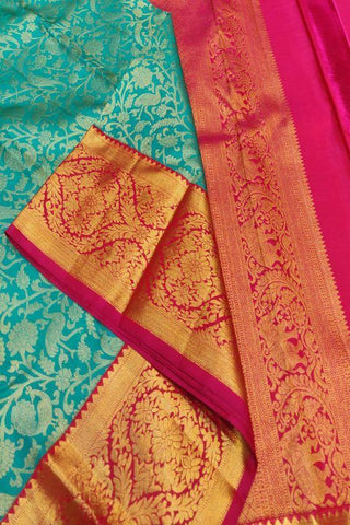 Bottle Green And Pink Color Kanchipuram Silk Saree