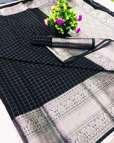 Awesome Black And Silver Color Designer Silk Saree