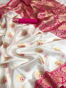 Awesome White And Pink Color Designer Silk Saree