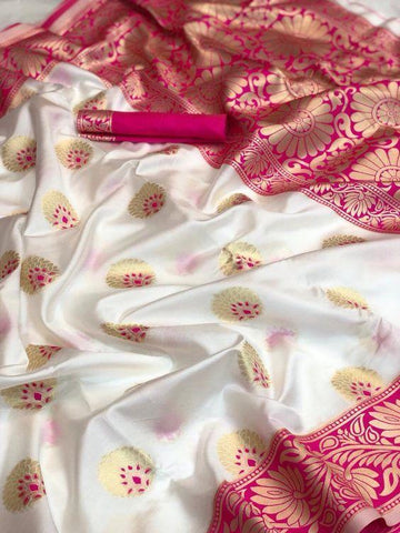 Awesome White And Pink Color Designer Silk Saree