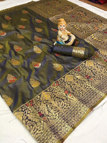 Dashing Grey Color Designer Silk  Saree