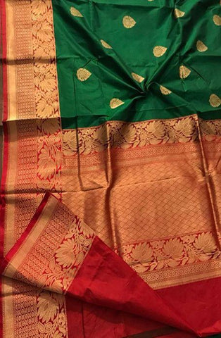 Dashing Green And Red Color Designer Silk  Saree