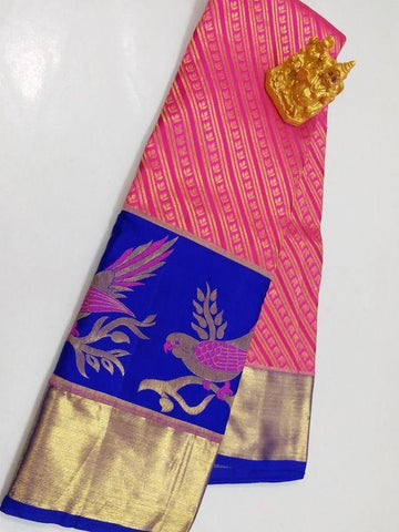 Beautiful Pink And Blue Color Designer Silk  Saree