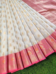 Awesome White And Pink Color Designer Silk  Saree