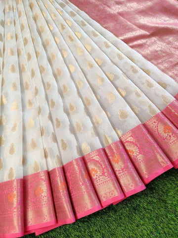 Awesome White And Pink Color Designer Silk  Saree