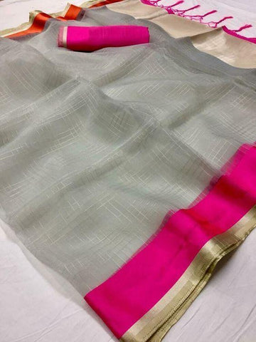 Awesome Grey Color Designer Saree