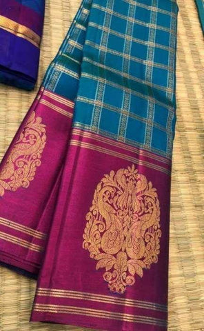Latest Blue and Pink Color Designer Saree