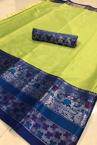 Fancy Parrot and Blue Color Designer Saree