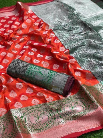Fancy Red and Gray Color Designer Saree