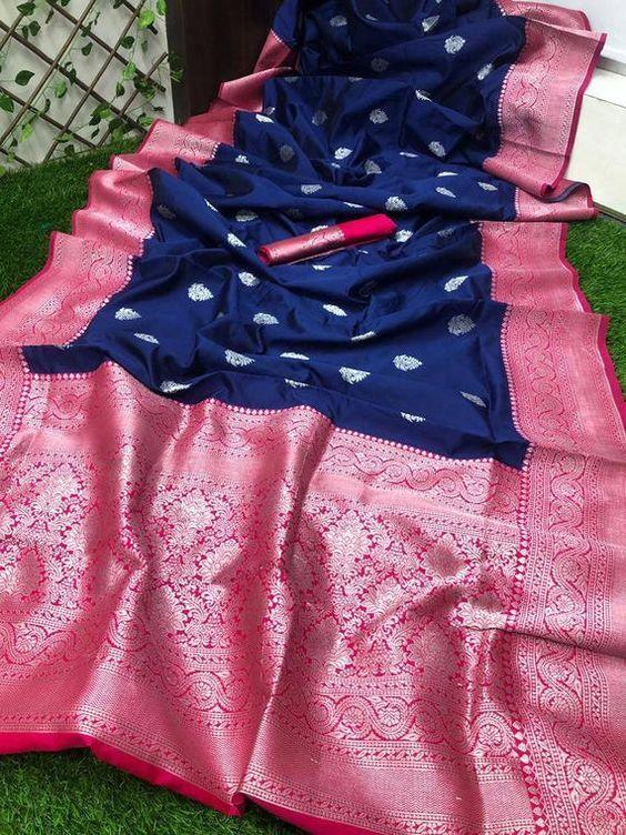 Fancy Blue and Pink Color Designer Saree