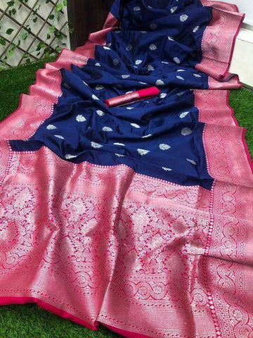 Fancy Blue and Pink Color Designer Saree