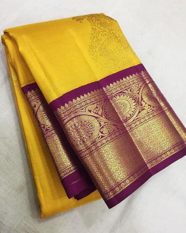 Adhesive Yellow Color Designer Saree