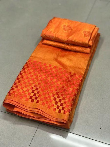 Eye Cacthing Orange Color Kanjivarm Designer Saree