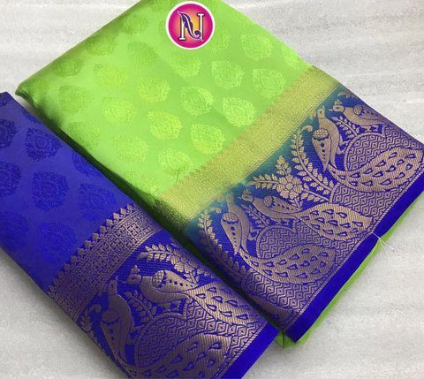 Exclusive Parrot & Blue Color Kanjivarm Designer Saree