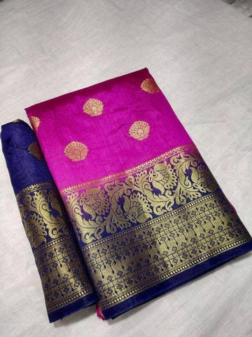 Exclusive Pink & Blue Color Kanjivarm Designer Saree