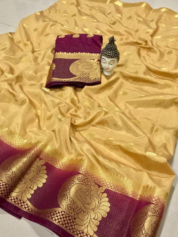 Attractive Golden Color Kanjivarm Designer Saree