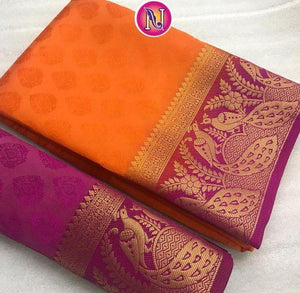Exclusive Pink & Orange Color Kanjivarm Designer Saree