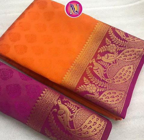 Exclusive Pink & Orange Color Kanjivarm Designer Saree