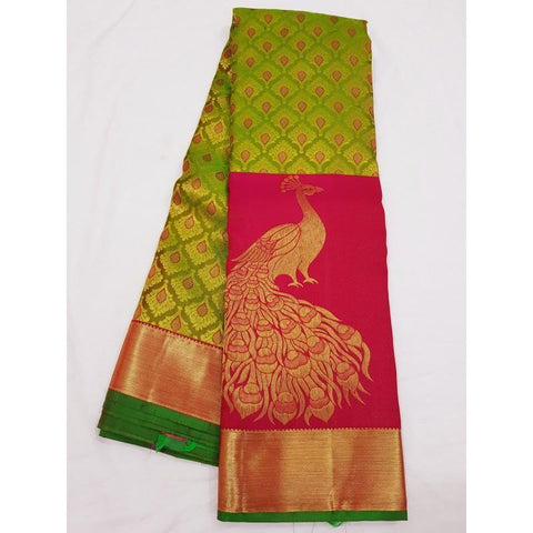Designer Green And Red Color Kanjivarm Designer Saree