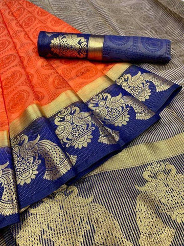 Awesome Orange Color Kanjivarm Designer Saree