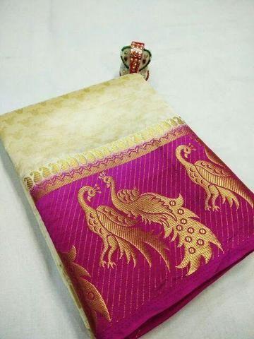 Attractive White & Pink Color Kanjivarm Designer Saree