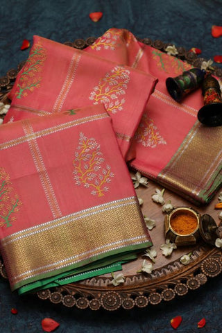Admireable Peach Color Kanjivarm Designer Saree