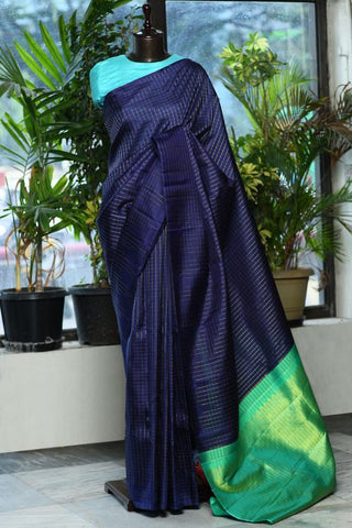 Admireable Navy Blue Color Kanjivarm Designer Saree