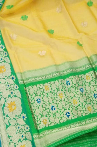 Adorable Yellow & Green Color Kanjivarm Designer Saree