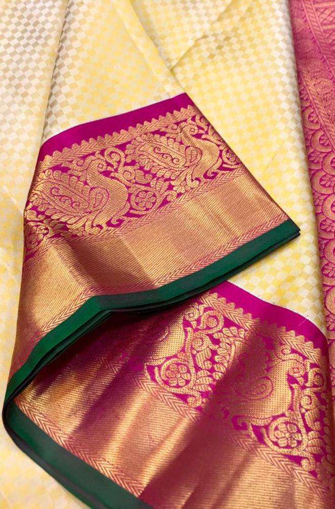 Excellent Cream Color Kanjivarm Designer Saree