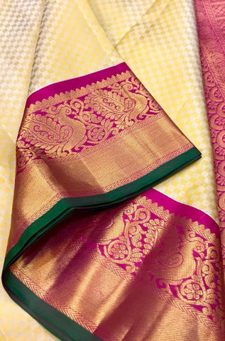 Excellent Cream Color Kanjivarm Designer Saree