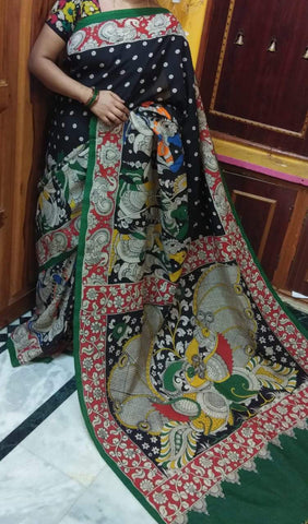 Stylish Multi Colours Pure Linen Jari Patta and Digital Print Saree with Blouse