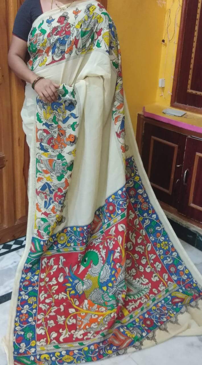 Mesmerising Beige and Black Pure Linen Jari Patta and Digital Print Saree with Blouse