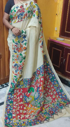 Mesmerising Beige and Black Pure Linen Jari Patta and Digital Print Saree with Blouse
