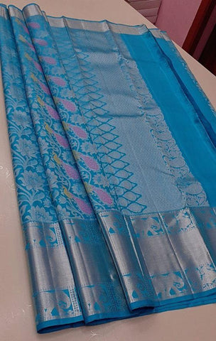 Awesome Sky Blue Color Designer Silk Saree