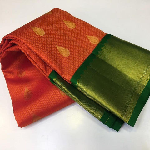 Attractive Orange And Green Color Silk Designer Saree