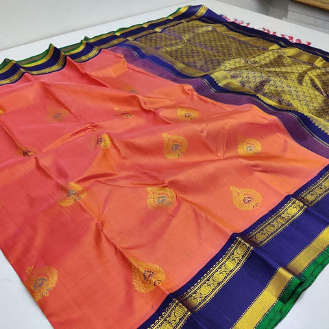 Attractive Peach Color Silk Designer Saree