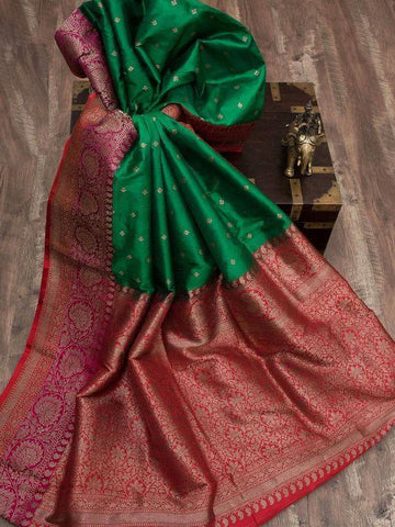 Awesome Green And Red Designer Silk Saree