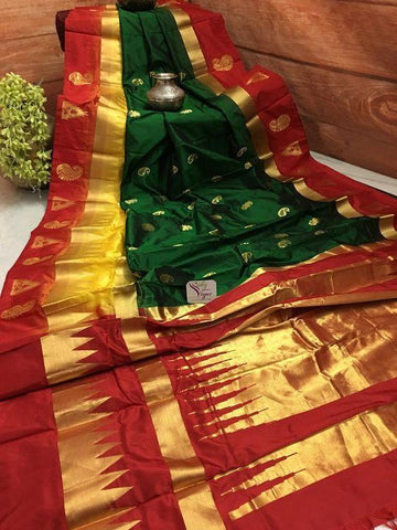 Exclusive  Green and Red Color Designer Saree