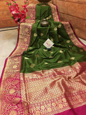 Exclusive Green and Pink Color Designer Saree