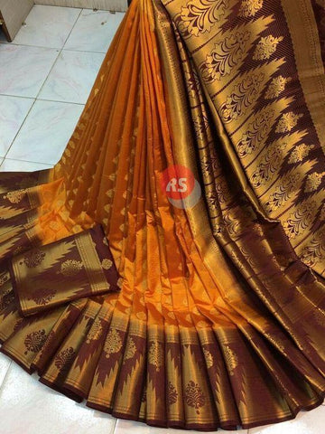 Exclusive Orange and Brown Color Designer Saree