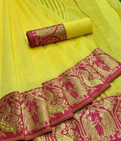 Captivating Yellow and Pink Color Designer Saree