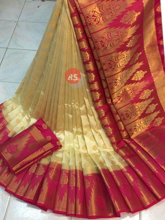 Exclusive Cream and Pink Color Designer Saree