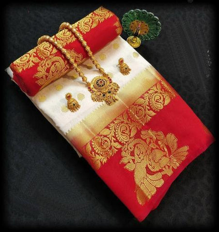 Captivating White and Red Color Designer Saree