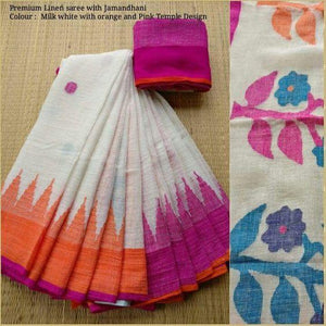 Marvellous White Digital Printed Linen Zari Patta Saree with Lassitude Blouse Piece