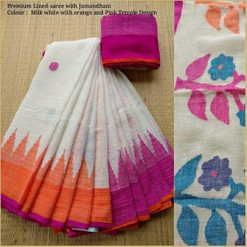 Marvellous White Digital Printed Linen Zari Patta Saree with Lassitude Blouse Piece