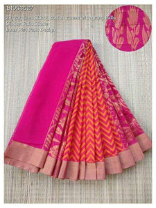 Sizzling Pink Digital Printed Linen Zari Patta Saree with Epiphany Blouse Piece