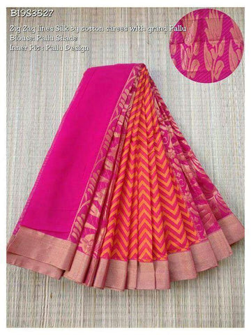 Sizzling Pink Digital Printed Linen Zari Patta Saree with Epiphany Blouse Piece