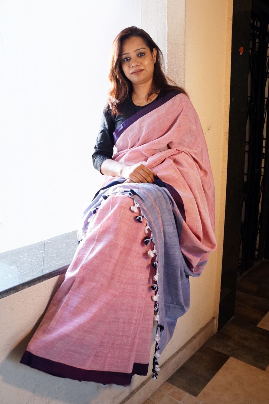 Glowing Pink Digital Printed Linen Zari Patta Saree with Flaunt Blouse Piece